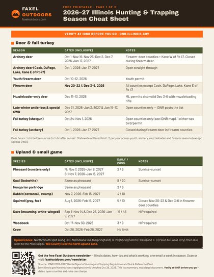 Preview of the 2026-27 Illinois Hunting and Trapping Season Cheat Sheet